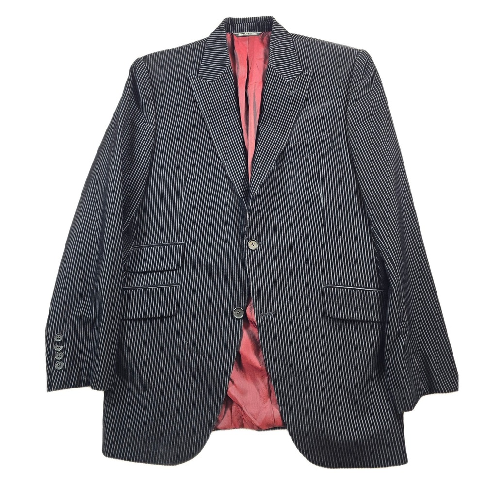 Jack Victor Velvet Blazer Mens 40R Black Pinstripe Wool Blend Sport Coat